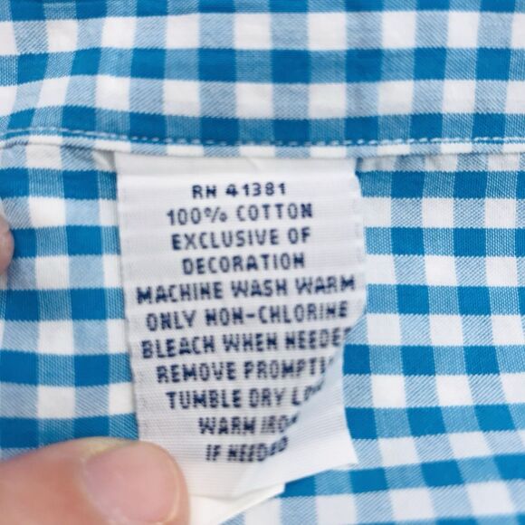 Ralph Lauren Shirt Teal White Gingham Short Sleeve Button Down Yellow Pony XL - Picture 6 of 7